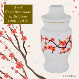 White vintage Opaline glass jar with orange cherry blossom, Ariel