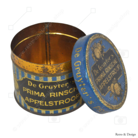 Blauw/goud gestreepte vintage blikken bus met appels voor appelstroop van De Gruyter