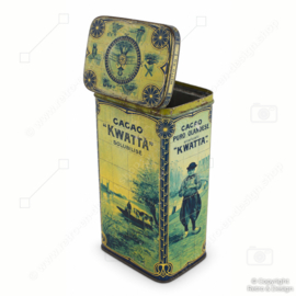 Vintage Kwatta cacaoblik ‘Olanda Cacao’ – Delftsblauw tegeltableau – 1900–1925