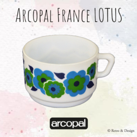 Arcopal Lotus soup bowl in blue/green floral pattern