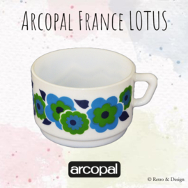 Bol à soupe ou tasse à thé Arcopal Lotus motif fleuri bleu/vert
