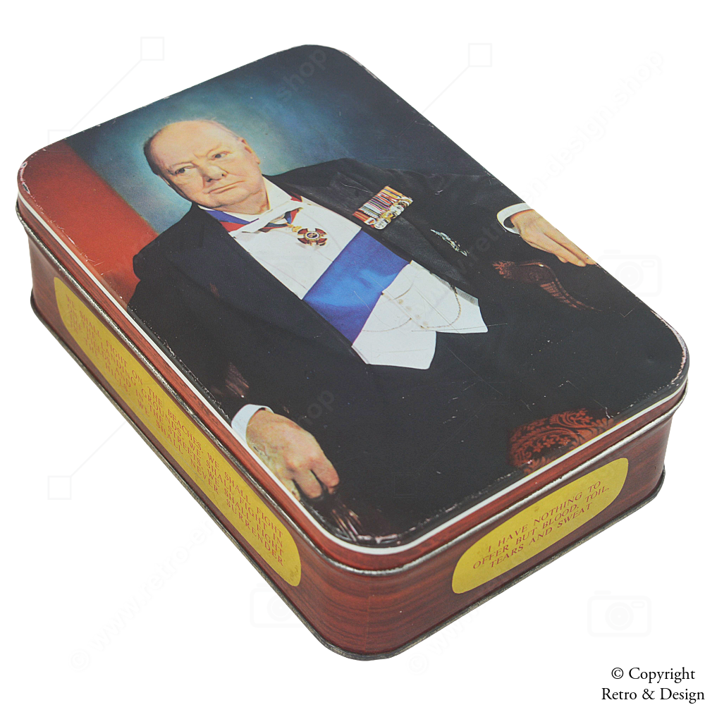 Lata vintage con retrato de Churchill – ELKES, circa 1920–1970