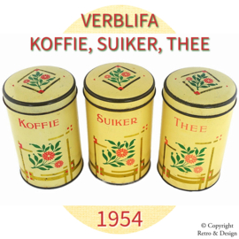 Trois Boîtes de Rangement Vintage Verblifa des Années 50 pour Café, Sucre et Thé