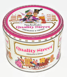 Grande boîte à bonbons ronde vintage de 1985/1986 pour Mackintosh's Quality Street