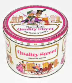 Lata grande y redonda de dulces de 1985/1986 para Quality Street de Mackintosh
