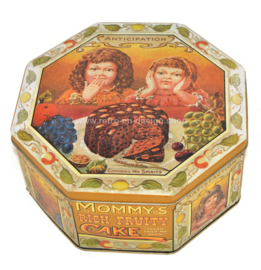 Groot vintage achthoekig blik voor Mommy's Rich Fruity Cake