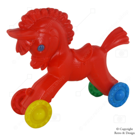 Charming Red Plastic Vintage Pull-Along Horse in Excellent Condition!