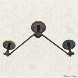 Wall coat rack in lacquered metal with three round hooks, French made from the 1950s - 1960s