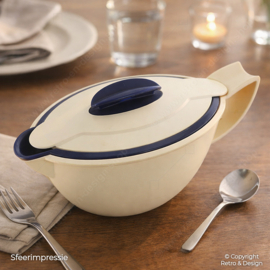 Salsera Tupperware Iso Duo Vintage 550 ml – Cuenco Isotérmico para Salsa / Gravy – Blanco Marfil Azul Oscuro