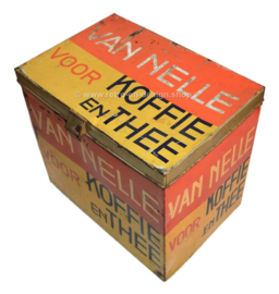 Groot rechthoekig winkelblik van Van Nelle voor koffie en thee in geel-rood-zwart
