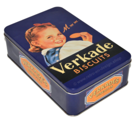 Het blauwe vintage koekblik met jong meisje van Verkade... Mmm..