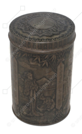 Old vintage tin with oriental scenes N.V. Nederlandsch Sperwerverbond