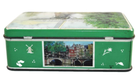 Groen vintage blik met kleurenfoto's "Mooi Holland"
