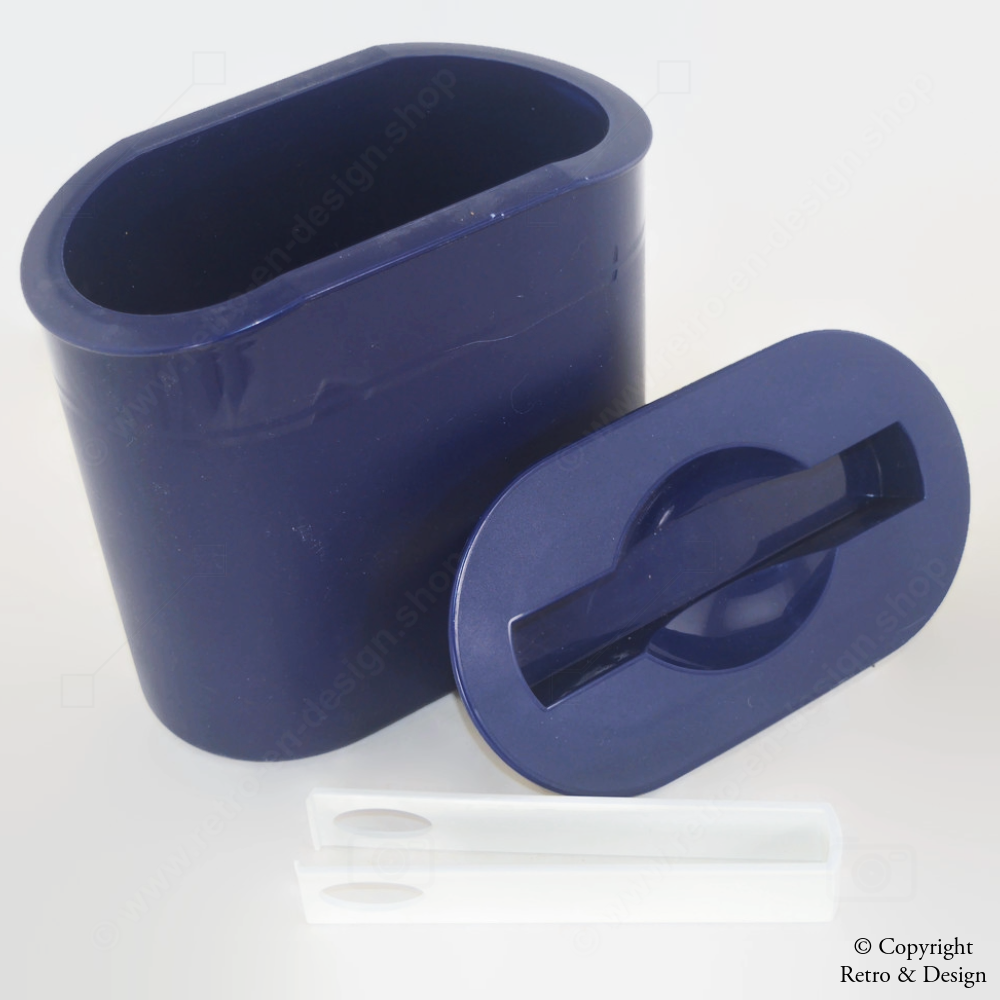 Vintage Dark Blue Tupperware Preludio Collection Ice Bucket with White Tongs – 1993