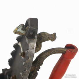 Vintage Charcoal Iron with Rooster Finial – Steel & Brass – Brocante Decor