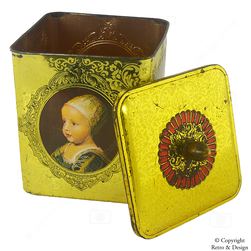 Boîte vintage en métal d’art avec peintures de Hals, Van Dyck & De Hooch – Verblifa 1935–1939