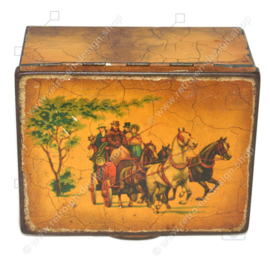 Vintage blikken trommel met voorstelling van koets met paarden voor Pickwick thee van Douwe Egberts