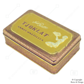 "Vintage Elegance: Tjoklat Chocolate Tin with Purple-Gold Camée Decor"