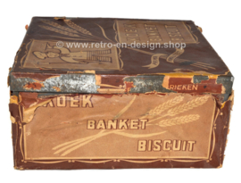 Antigua lata de panadería o lata de mostrador de brocant de 1920-1930. Koek, banket, beschuit. Prima kwaliteit