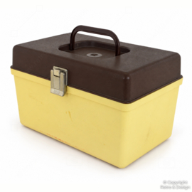 Vintage Curver naaikoffer crème met bruin deksel – jaren 70