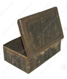 Vintage tin box with pub scenes, embossed, by Van Melle, Breskens