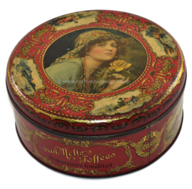 Vintage antieke ronde blikken toffee- of snoeptrommel van Van Melle