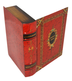 Book simulant or book-shaped tin with orange leather imitation, Gourmets Delight for VICTORIA