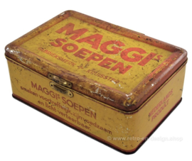 Vintage rechthoekig geel met rood blik "Maggi soepen"