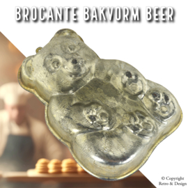 Authentieke brocante blikken bakvorm in de vorm van een schattige Beer/Teddybeer!