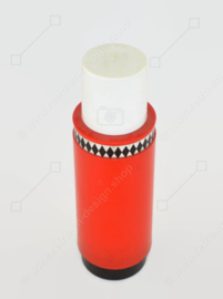 Vintage red 70s thermos with checkered decoration and with black details