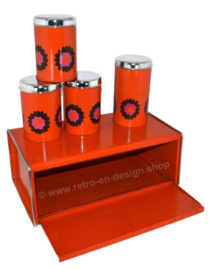 Orange bread bin and storage containers, design Patrice van Uden, brand Brabantia