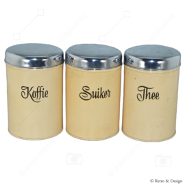 "Stylish Vintage Brabantia Storage Canisters for Coffee, Tea, and Sugar"