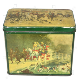 Vintage tea tin from 'De Gruyter' with English hunting scene regarding the fox hunt