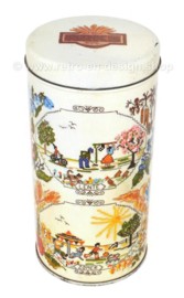 Vintage biscuit tin by ARKS, four seasons on embroidered print