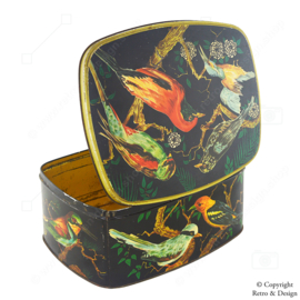 Large Vintage Tin with Tropical Birds by Etabl. J. Schuybroek (1960-1970)