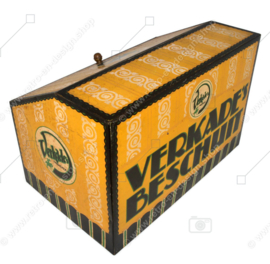 Large yellow vintage shop or counter tin for "VERKADE'S BESCHUIT"