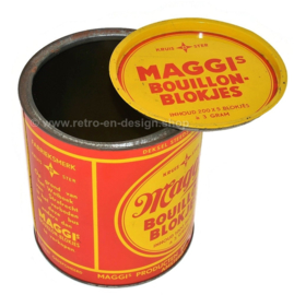 Cilindrisch rood-geel vintage blik "Maggi's bouillon-blokjes"