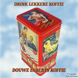 "Herbeleef de Koffietijd van Toen: Douwe Egberts Retro Koffieblik met Nostalgische Advertenties"
