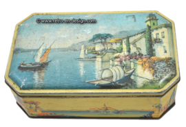 Vintage Achteckige Blechdose mit Hafenansicht Italien