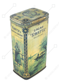 Rectangular cocoa tin 'Kwatta's Olanda Cacao', 1900-1925 for 1 kg KWATTA cocoa with Delft blue tile tableau​