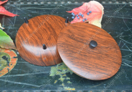 Round vintage tin on legs with wood decoration