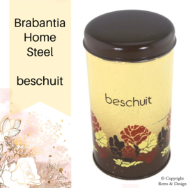 "Nostalgic Splendor: Vintage Brabantia Rusk Tin with Batique Flower Decor!"