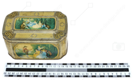 Boîte en fer blanc avec des scènes romantiques de thé de marque De Gruyter en or