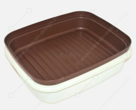 Caja grande de pan Tupperware vintage o caja de panadería marrón oscuro con tapa blanca crema 'Bread Stor N Serve'