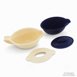 Salsera Tupperware Iso Duo Vintage 550 ml – Cuenco Isotérmico para Salsa / Gravy – Blanco Marfil Azul Oscuro
