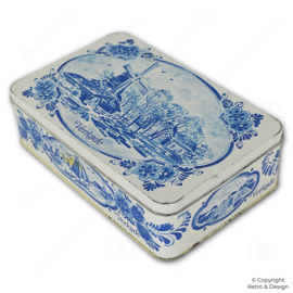 Vintage Verkade Tin (1982) – Dutch Windmill in Delft Blue