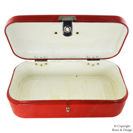 Hermosa Caja de Pan Vintage/De Brocante en Esmalte Rojo (1940-1960): Un Clásico Atemporal de la Cocina