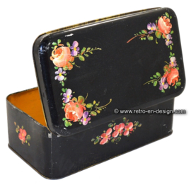 Vintage Schwarze craquelure Dose mit Blumenmuster