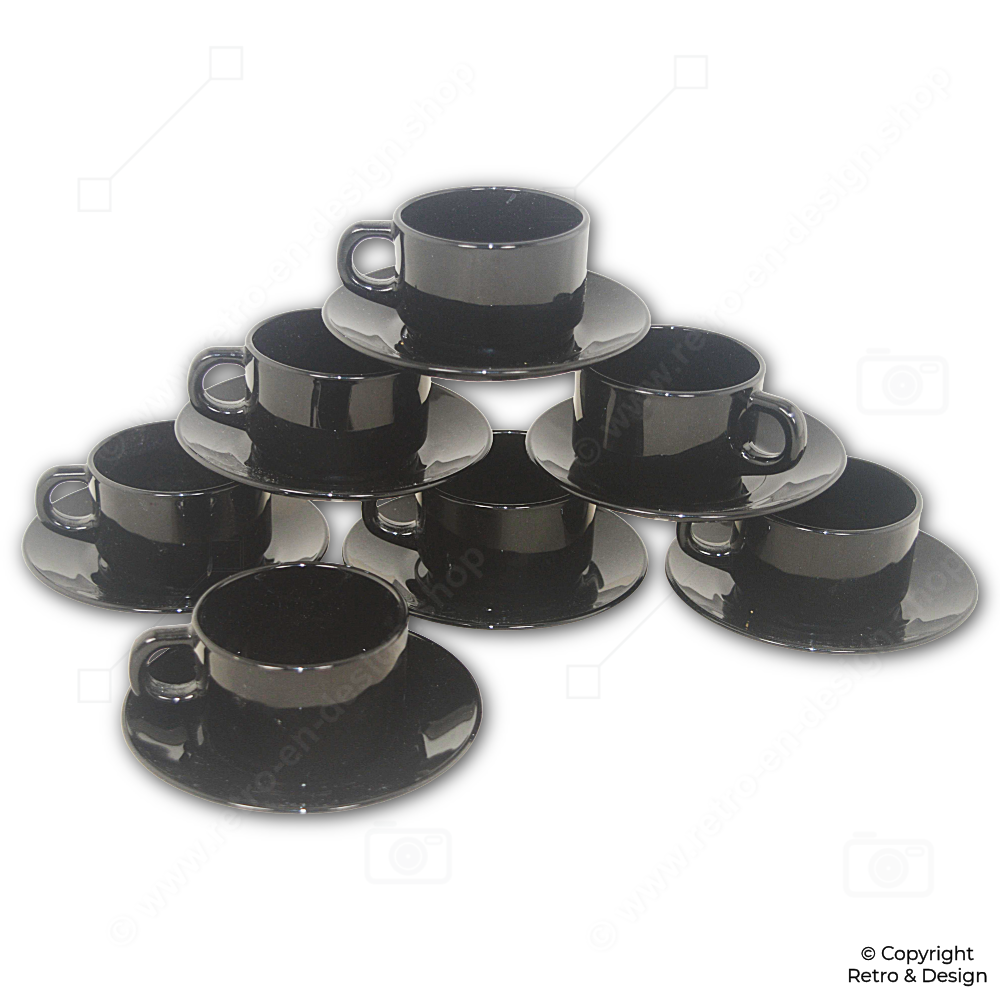 Schwarzes Espressoset von Arcoroc France – Originalklassiker der 1980er (7 Tassen mit Untertassen)