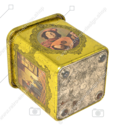 Square vintage tin with knob with paintings of Dutch masters